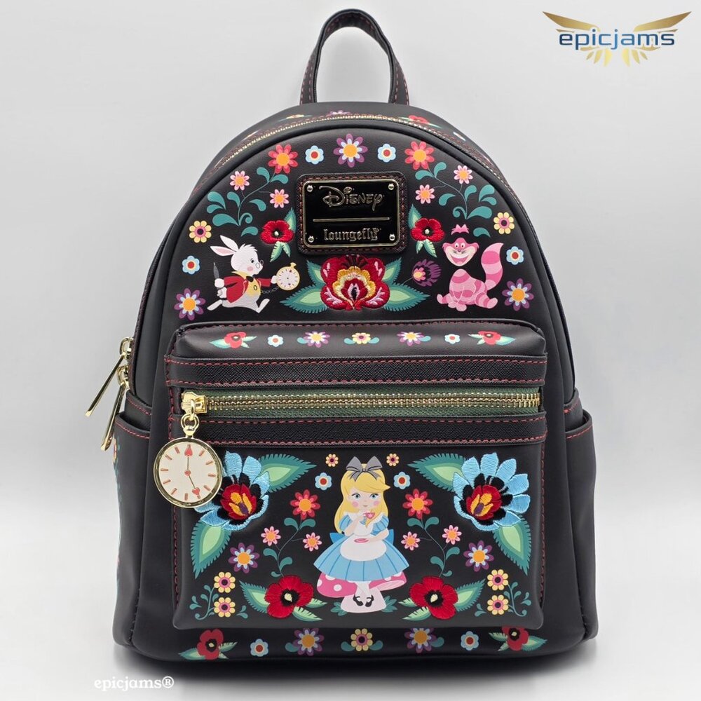 Loungefly Disney Alice in Wonderland Characters Floral Folk Mini Backpack New